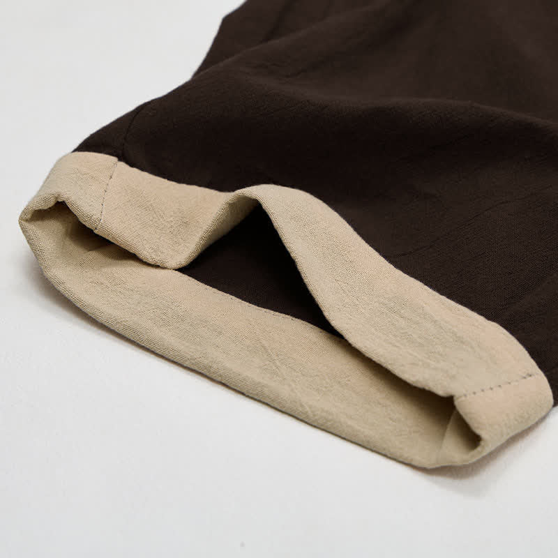 Buddha Stones Minimal Contrast Trim Pattern Cotton Linen Women's Elastic Waist Pants With Pockets - image 15