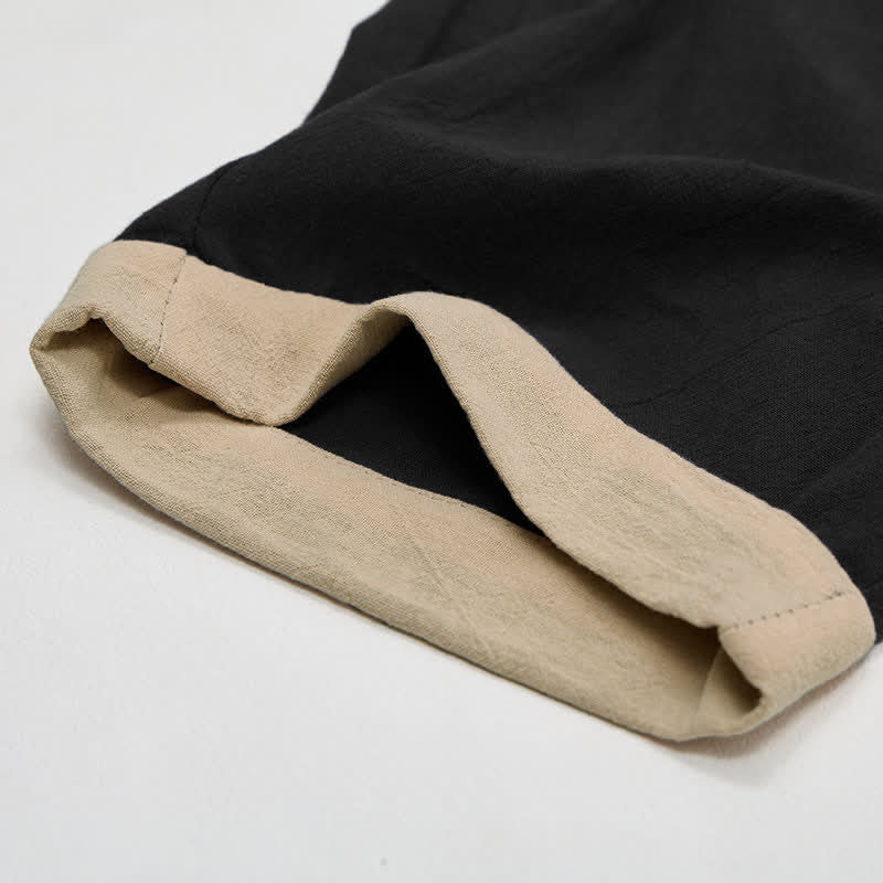 Buddha Stones Minimal Contrast Trim Pattern Cotton Linen Women's Elastic Waist Pants With Pockets - image 9