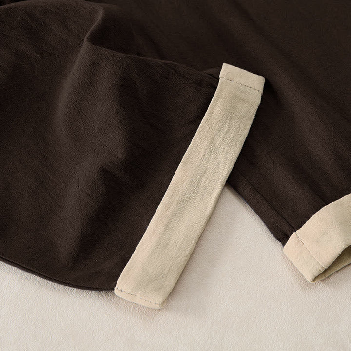Buddha Stones Minimal Contrast Trim Pattern Cotton Linen Women's Elastic Waist Pants With Pockets - image 14