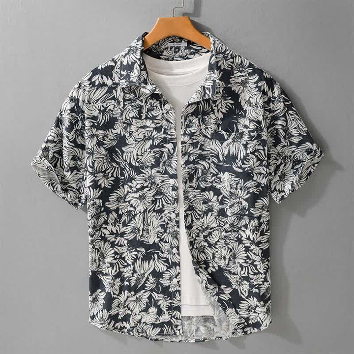 Buddha Stones Summer Casual Button-Up Sunflower Floral Men's Short Sleeve Shirts With Patch Pocket - SteelBlue - US/UK/AU44，EU54 (3XL) - image 0