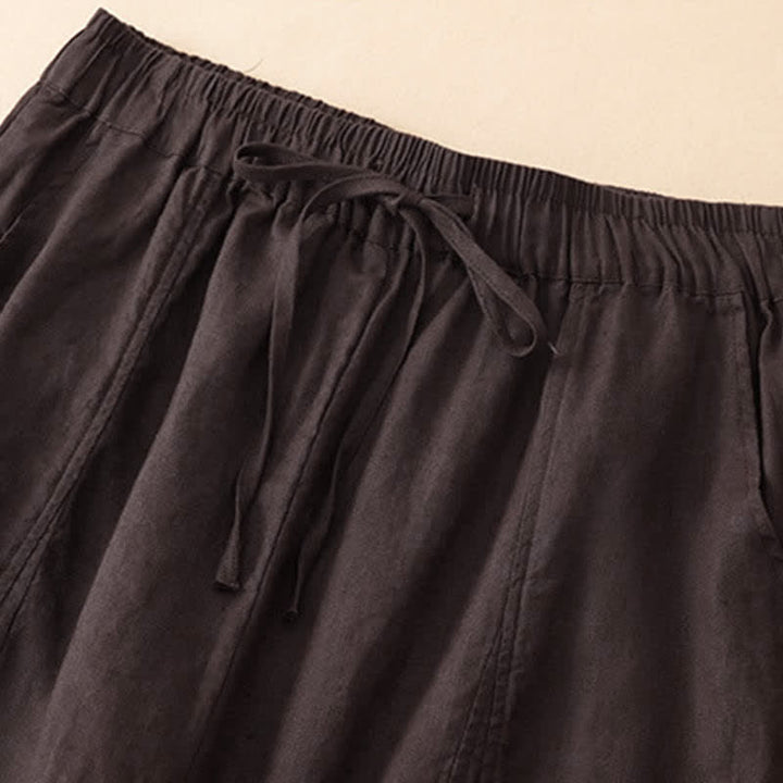 Buddha Stones Summer Casual Drawstring Solid Ruffle Hem Cropped Pants Women's Harem Pants With Pocket - image 4