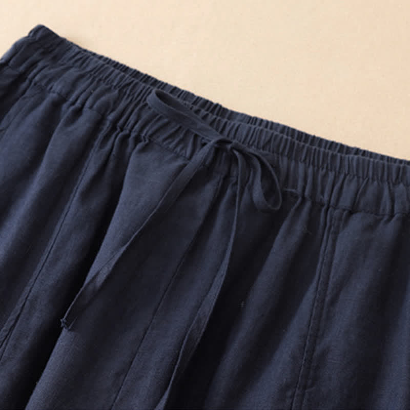 Buddha Stones Summer Casual Drawstring Solid Ruffle Hem Cropped Pants Women's Harem Pants With Pocket - image 1