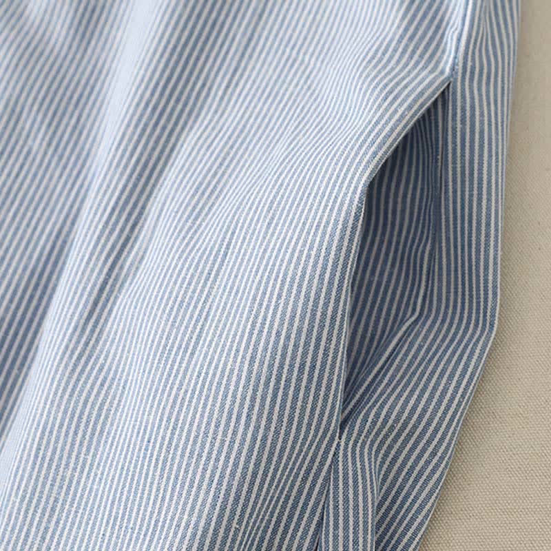 Buddha Stones Summer Casual Simple Side Slit Striped Women's Short Sleeve Dresses With Pocket - image 4