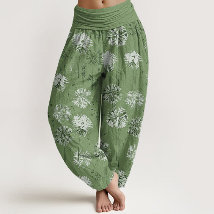 Buddha Stones Pure Cotton Dandelion Burst Pattern Women's Elastic Waist Harem Pants - OliveDrab - US16，UK/AU20，EU48 (3XL) - image 8