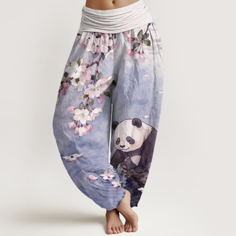 Buddha Stones Pure Cotton Cherry Blossom Panda Pattern Women's Elastic Waist Harem Pants - 	MediumSlateBlue - US16，UK/AU20，EU48 (3XL) - image 8