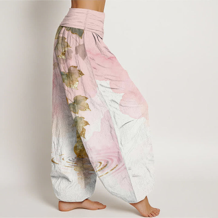 Buddha Stones Cotton Golden Gourd Leaf Pattern Women's Elastic Waist Harem Pants - image 2