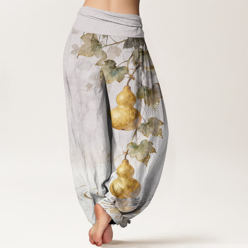 Buddha Stones Cotton Golden Gourd Leaf Pattern Women's Elastic Waist Harem Pants - image 6