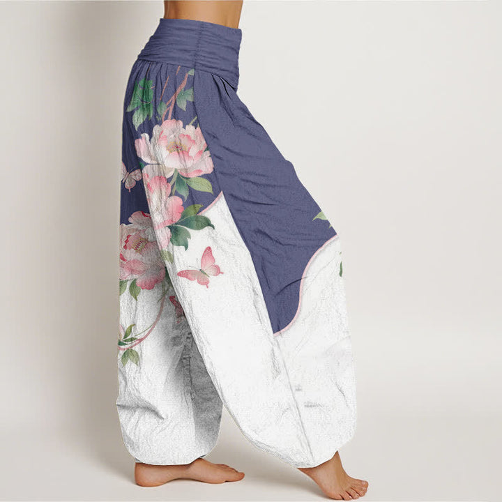 Buddha Stones Pure Cotton Floral Butterfly Pattern Women's Elastic Waist Harem Pants - image 10