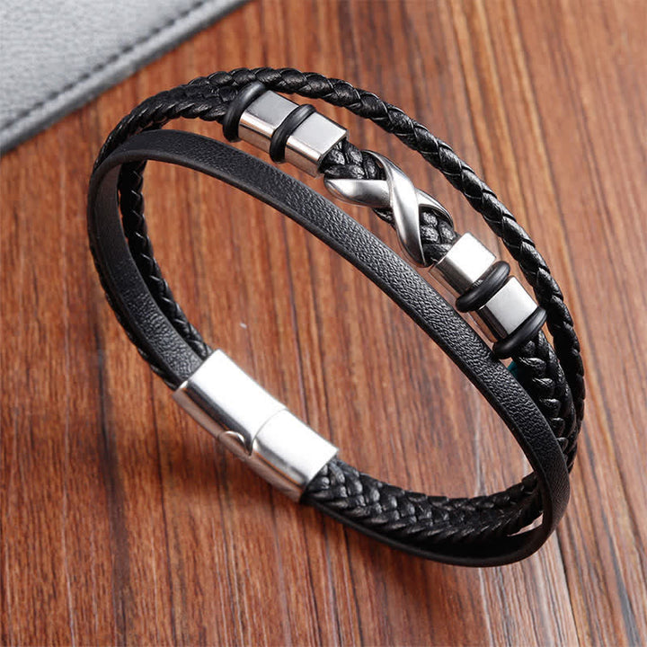 Buddha Stones Black Leather Titanium Steel Braided Strength Mens Bracelet - Titanium Steel(Strengthen ♥ Stimulation) - image 0