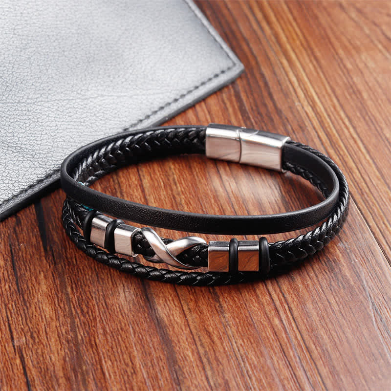 Buddha Stones Black Leather Titanium Steel Braided Strength Mens Bracelet - image 6