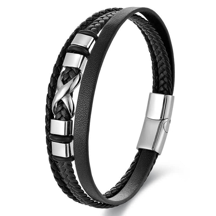 Buddha Stones Black Leather Titanium Steel Braided Strength Mens Bracelet - image 8