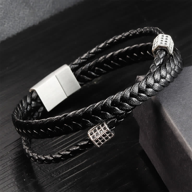 Buddha Stones Black Leather Hand-Woven Braided Titanium Steel Strength Multi-Wrap Bracelet - Steel - image 6