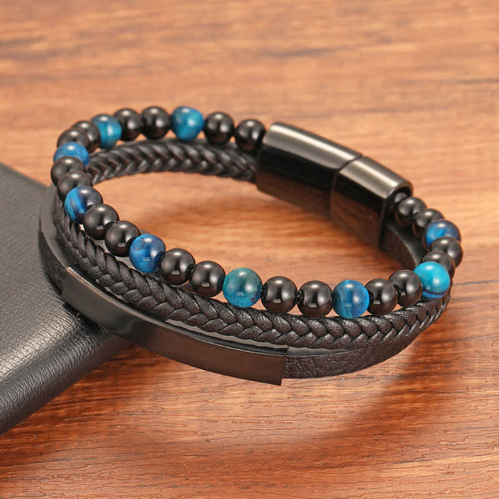 Buddha Stones Braided Leather Tiger Eye Strength Multi Layer Bracelet - image 2