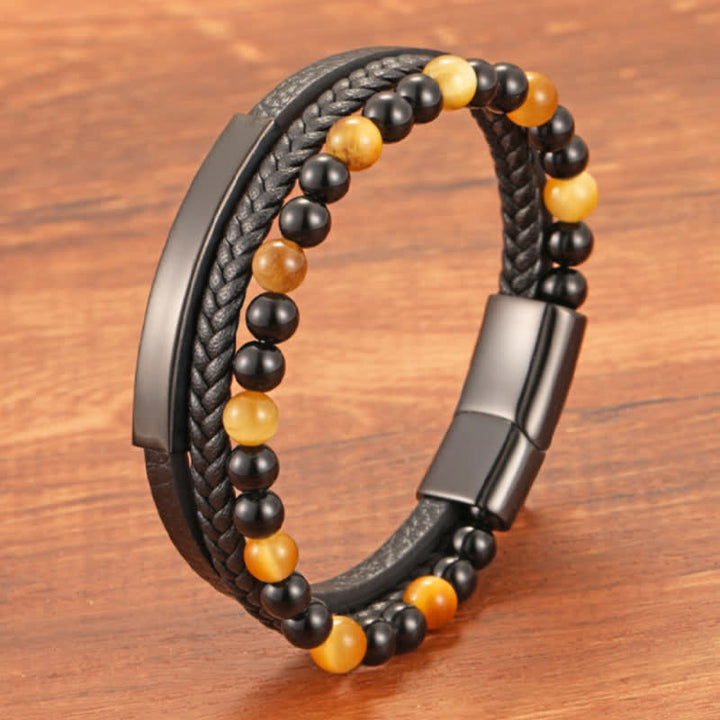 Buddha Stones Braided Leather Tiger Eye Strength Multi Layer Bracelet - image 18