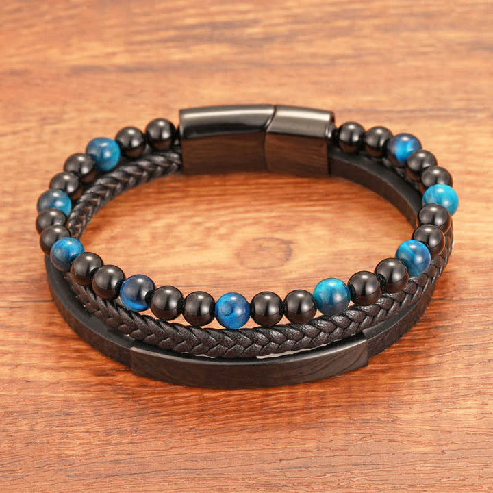 Buddha Stones Braided Leather Tiger Eye Strength Multi Layer Bracelet - image 1