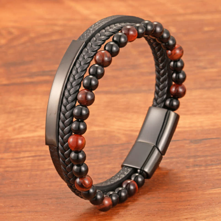 Buddha Stones Braided Leather Tiger Eye Strength Multi Layer Bracelet - image 11