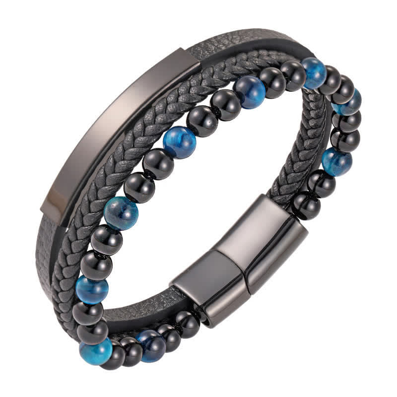 Buddha Stones Braided Leather Tiger Eye Strength Multi Layer Bracelet - Lake Blue - image 4