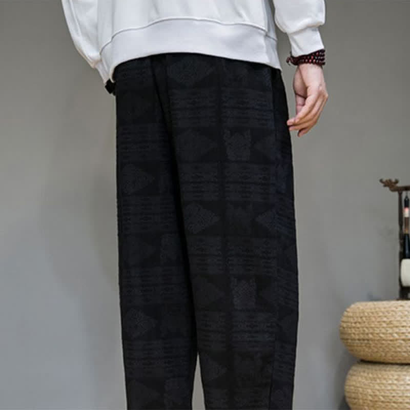 Buddha Stones Spring Summer Casual Vintage Geometric Long Pants Men's Straight Leg Pants With Pockets - image 15