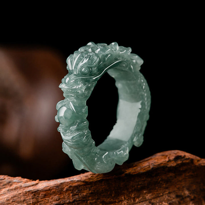 Buddha Stones Natural Jade Dragon Success Ring - 23mm - image 0