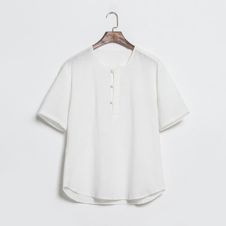 Buddha Stones Summer Casual Tang Style Frog Button Solid Men's Short Sleeve Shirts - White - US/UK/AU46，EU56 (5XL) - image 13
