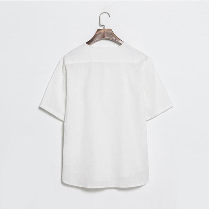 Buddha Stones Summer Casual Tang Style Frog Button Solid Men's Short Sleeve Shirts - image 14