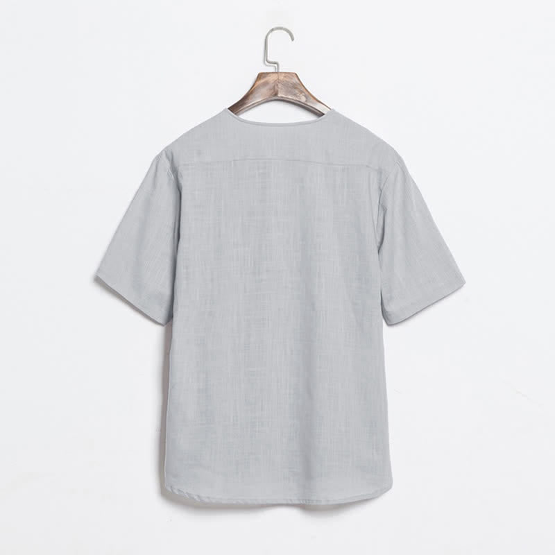 Buddha Stones Summer Casual Tang Style Frog Button Solid Men's Short Sleeve Shirts - image 12