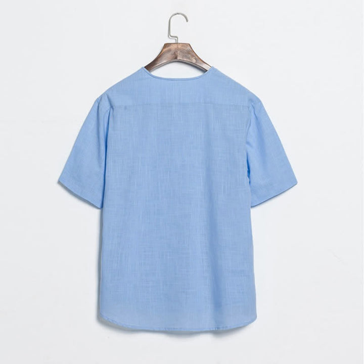 Buddha Stones Summer Casual Tang Style Frog Button Solid Men's Short Sleeve Shirts - image 10