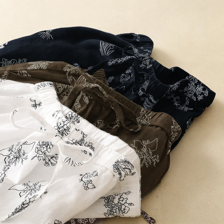 Buddha Stones Summer Casual Vintage Drawstring Floral Ankle Pants Women's Wide Leg Pants With Pocket - image 19