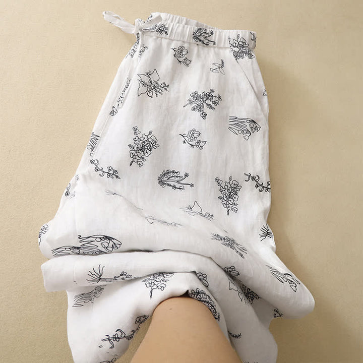 Buddha Stones Summer Casual Vintage Drawstring Floral Ankle Pants Women's Wide Leg Pants With Pocket - image 16