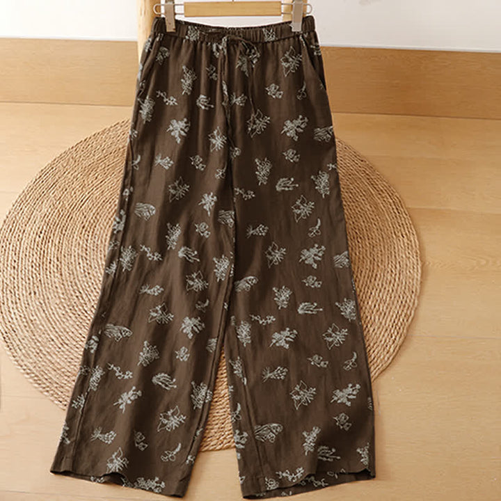 Buddha Stones Summer Casual Vintage Drawstring Floral Ankle Pants Women's Wide Leg Pants With Pocket - image 1