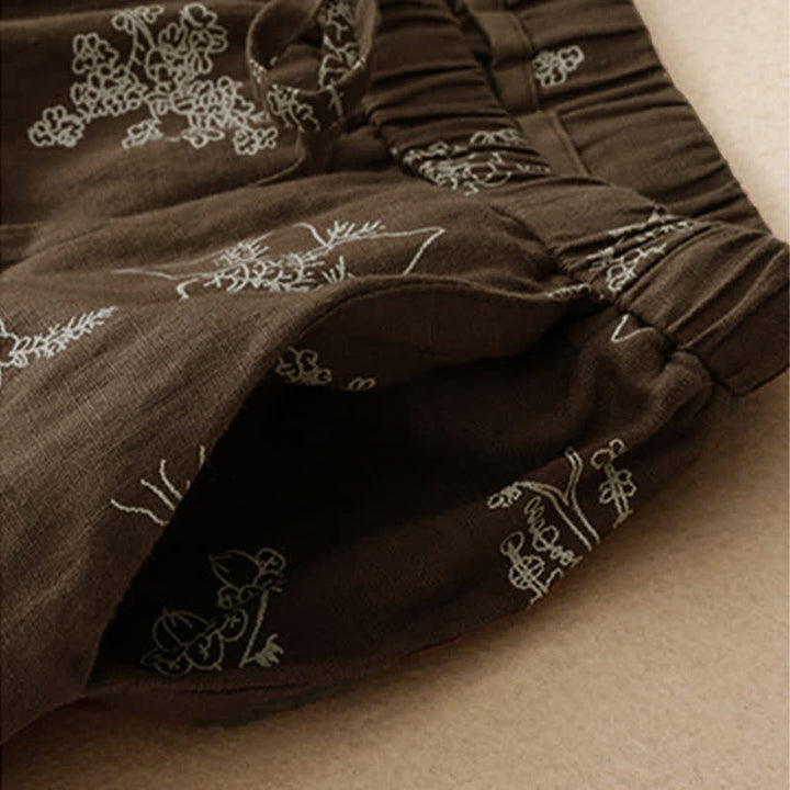 Buddha Stones Summer Casual Vintage Drawstring Floral Ankle Pants Women's Wide Leg Pants With Pocket - image 4