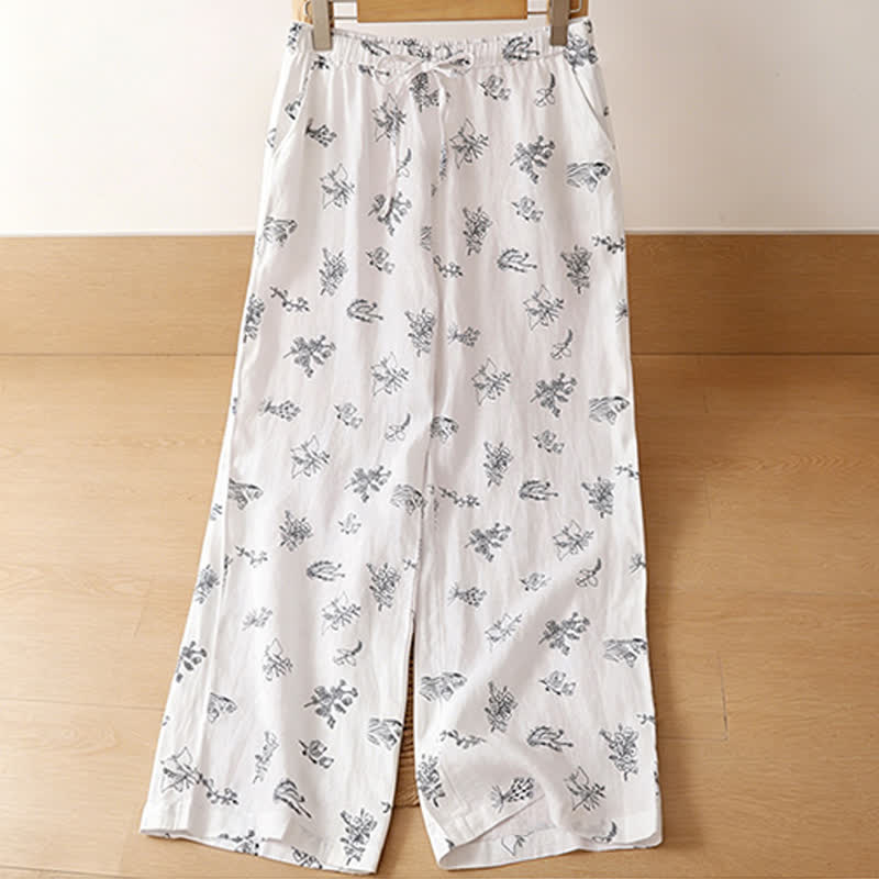 Buddha Stones Summer Casual Vintage Drawstring Floral Ankle Pants Women's Wide Leg Pants With Pocket - image 14