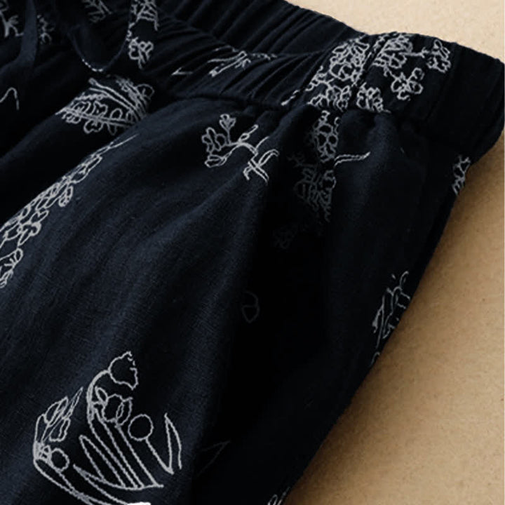 Buddha Stones Summer Casual Vintage Drawstring Floral Ankle Pants Women's Wide Leg Pants With Pocket - image 11