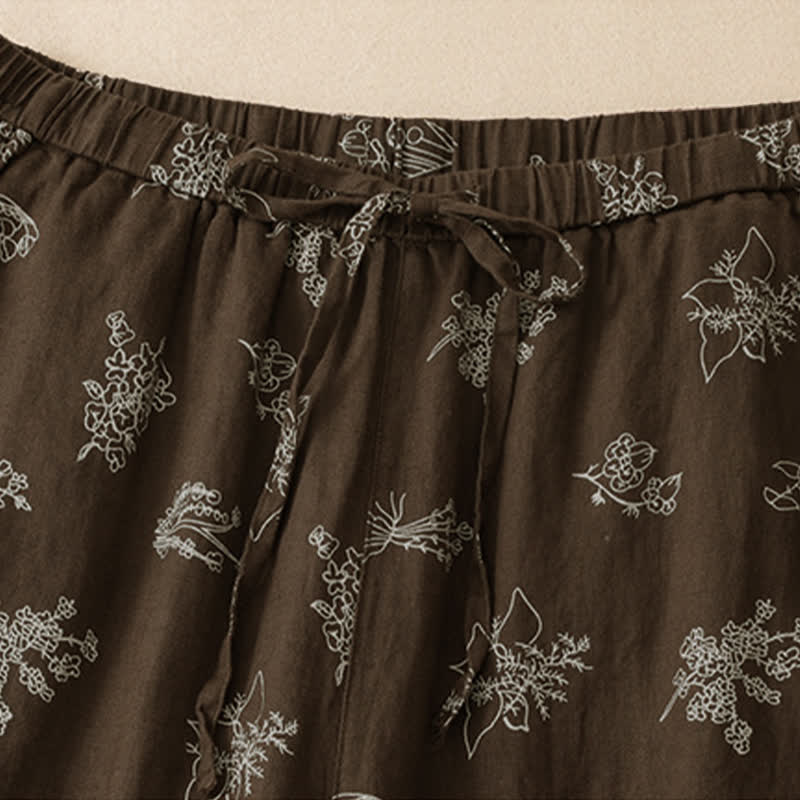 Buddha Stones Summer Casual Vintage Drawstring Floral Ankle Pants Women's Wide Leg Pants With Pocket - image 3