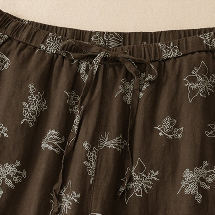 Buddha Stones Summer Casual Vintage Drawstring Floral Ankle Pants Women's Wide Leg Pants With Pocket - image 3