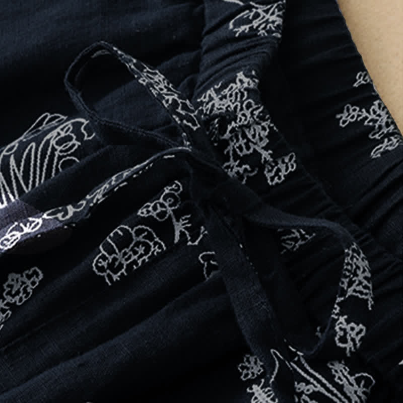 Buddha Stones Summer Casual Vintage Drawstring Floral Ankle Pants Women's Wide Leg Pants With Pocket - image 10