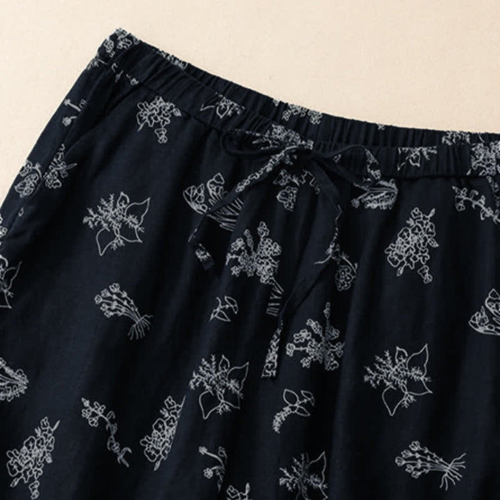 Buddha Stones Summer Casual Vintage Drawstring Floral Ankle Pants Women's Wide Leg Pants With Pocket - image 9