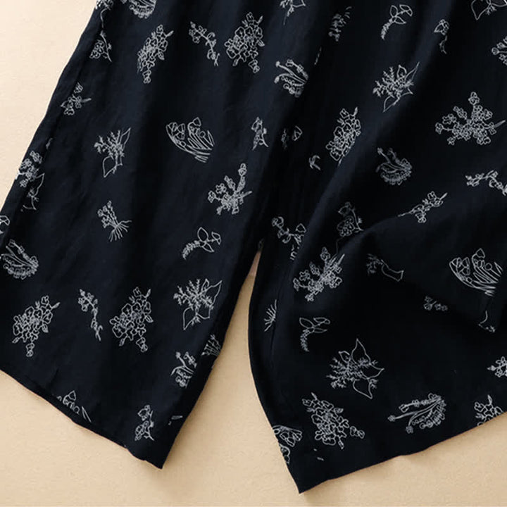 Buddha Stones Summer Casual Vintage Drawstring Floral Ankle Pants Women's Wide Leg Pants With Pocket - image 12