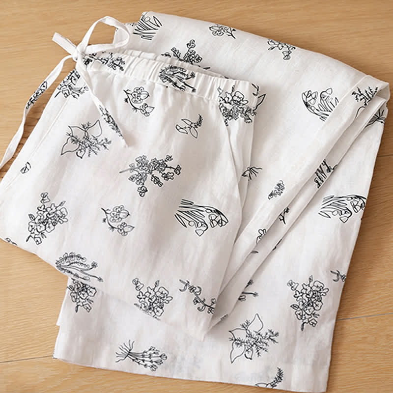 Buddha Stones Summer Casual Vintage Drawstring Floral Ankle Pants Women's Wide Leg Pants With Pocket - image 15