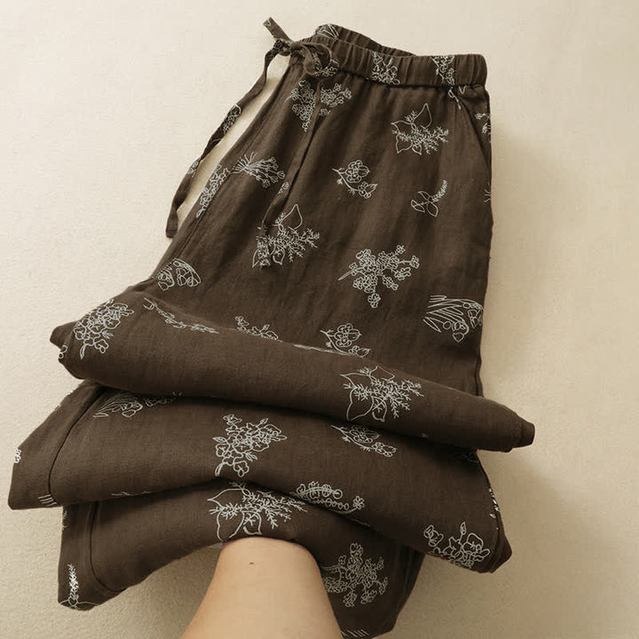 Buddha Stones Summer Casual Vintage Drawstring Floral Ankle Pants Women's Wide Leg Pants With Pocket - image 2