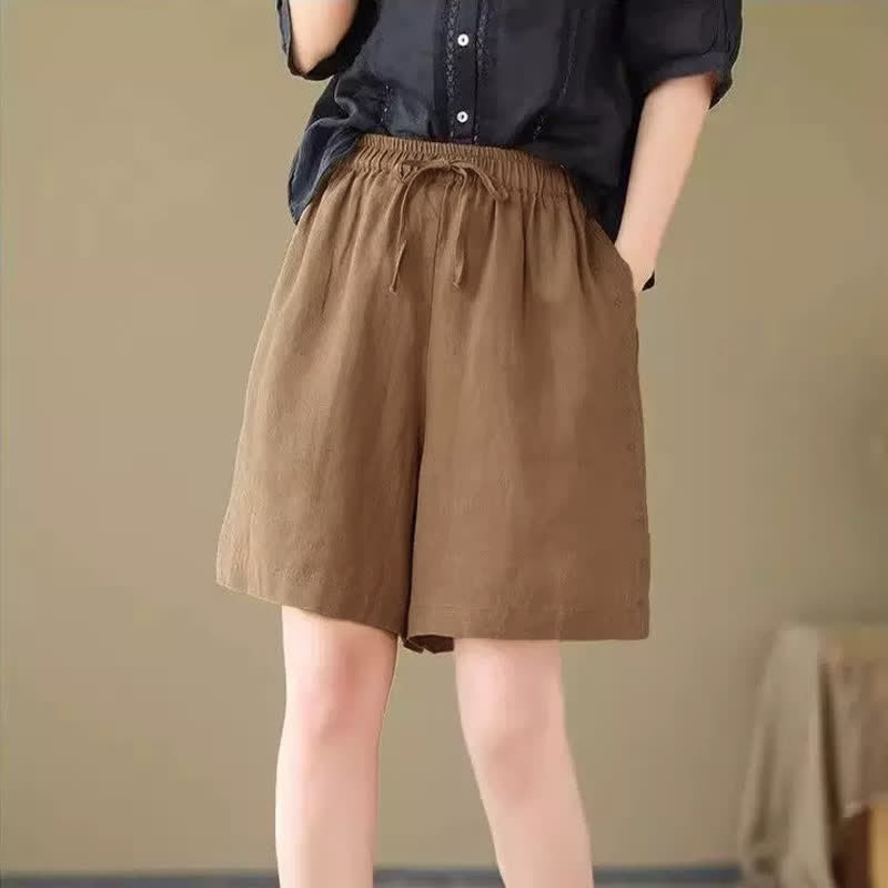 Buddha Stones Summer Casual Drawstring Solid Women's Shorts With Pocket - image 13