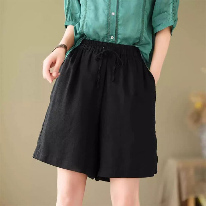 Buddha Stones Summer Casual Drawstring Solid Women's Shorts With Pocket - image 7