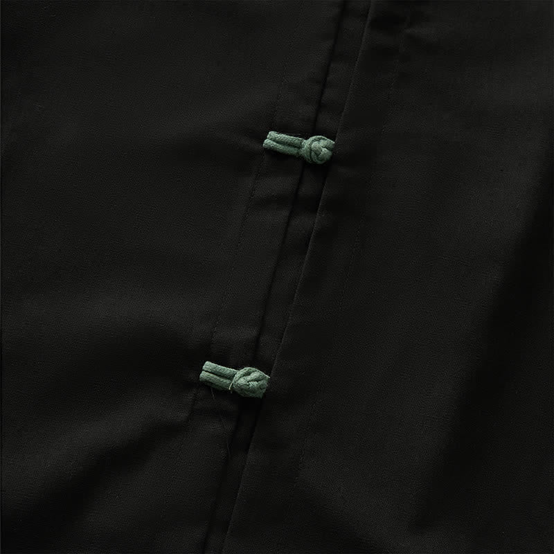 Buddha Stones Spring Summer Tang Style Casual Frog Button Solid Men's Long Sleeve Shirts - image 9