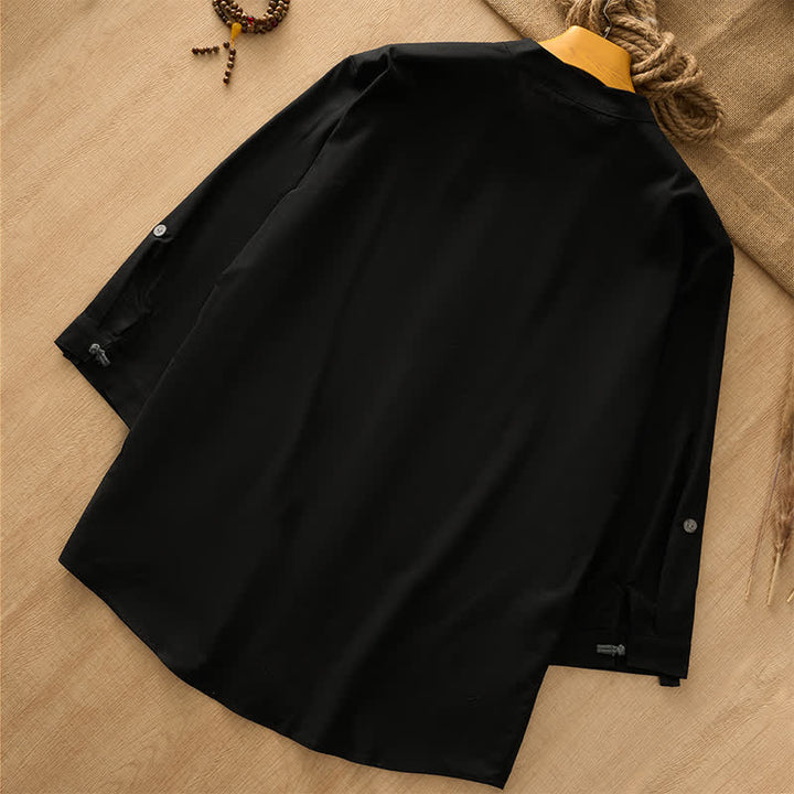 Buddha Stones Spring Summer Tang Style Casual Frog Button Solid Men's Long Sleeve Shirts - image 6