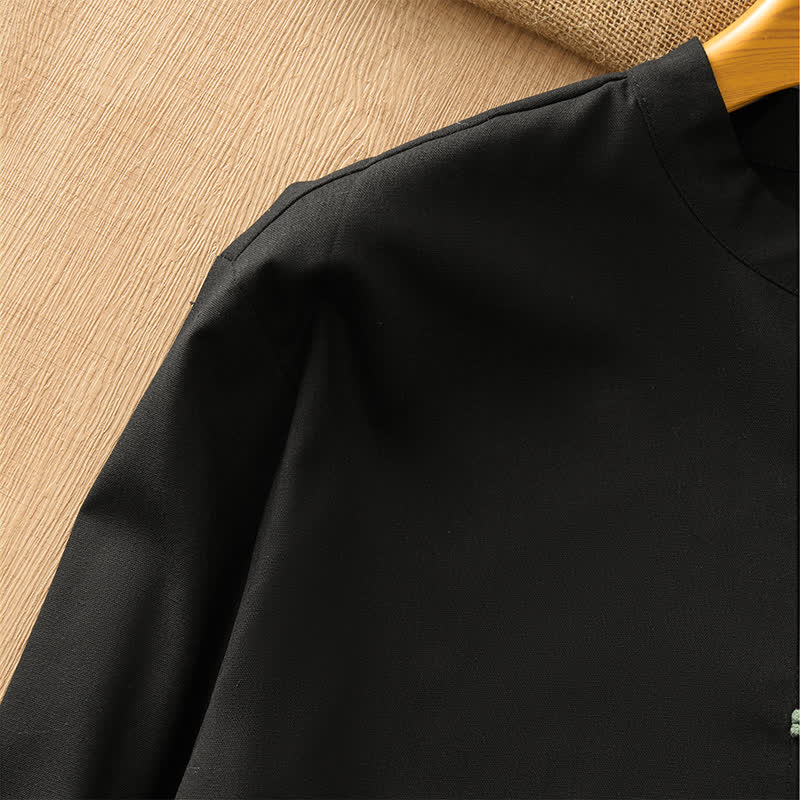 Buddha Stones Spring Summer Tang Style Casual Frog Button Solid Men's Long Sleeve Shirts - image 8