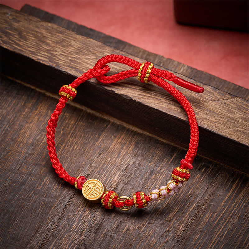 Buddha Stones Fu Character Copper Coins Red String Blessing Bracelet - image 2