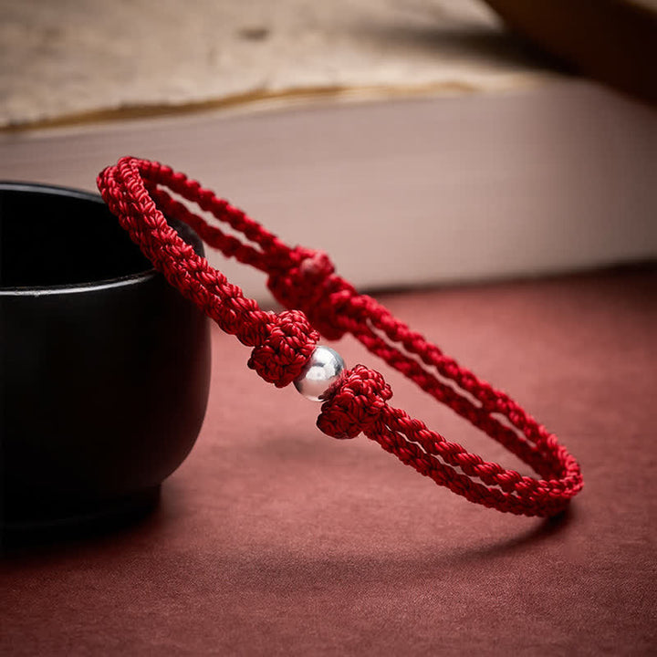Buddha Stones 925 Sterling Silver Bead Red String Blessing Braided Bracelet - image 3