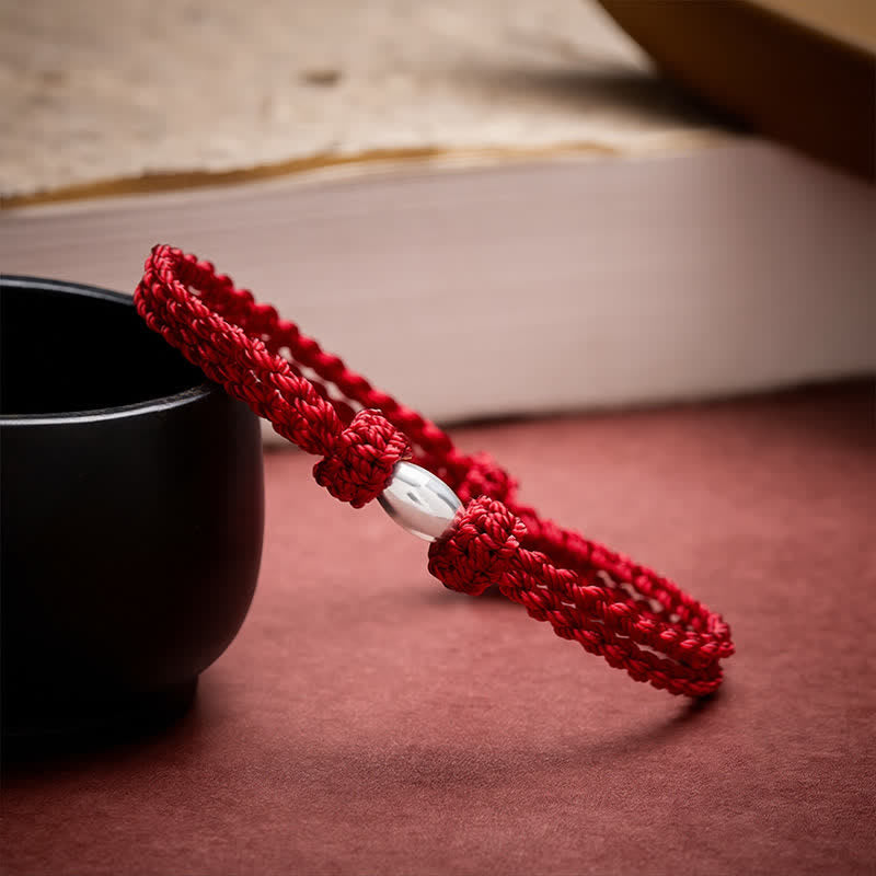 Buddha Stones 925 Sterling Silver Olive-Shaped Bead Red String Blessing Bracelet - image 3