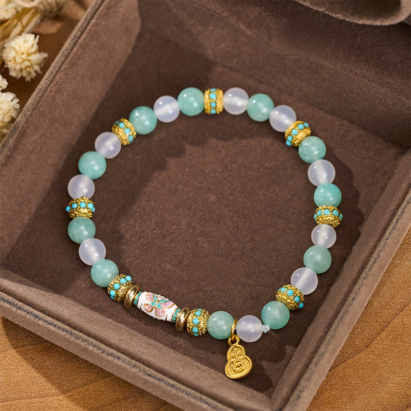 Buddha Stones Amazonite White Agate Enamel Barrel Bead Butterfly Hand Polished Round Bead Bracelet - image 3