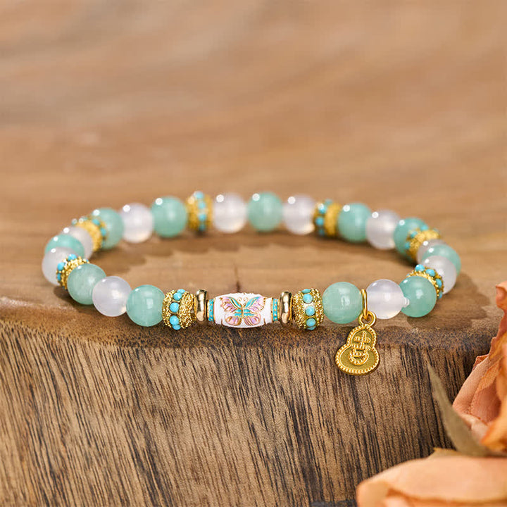 Buddha Stones Amazonite White Agate Enamel Barrel Bead Butterfly Hand Polished Round Bead Bracelet - Amazonite White Agate(Wrist Circumference: 15–16 cm) - image 0